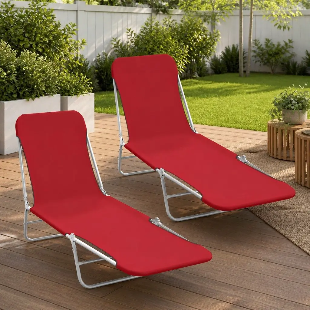2 Red Foldable Sun Loungers