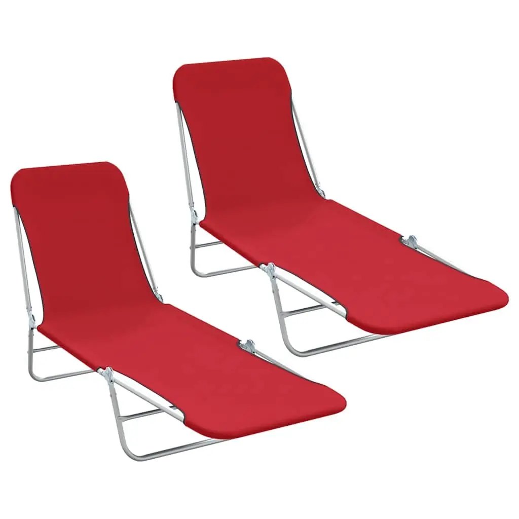 2 Red Foldable Sun Loungers