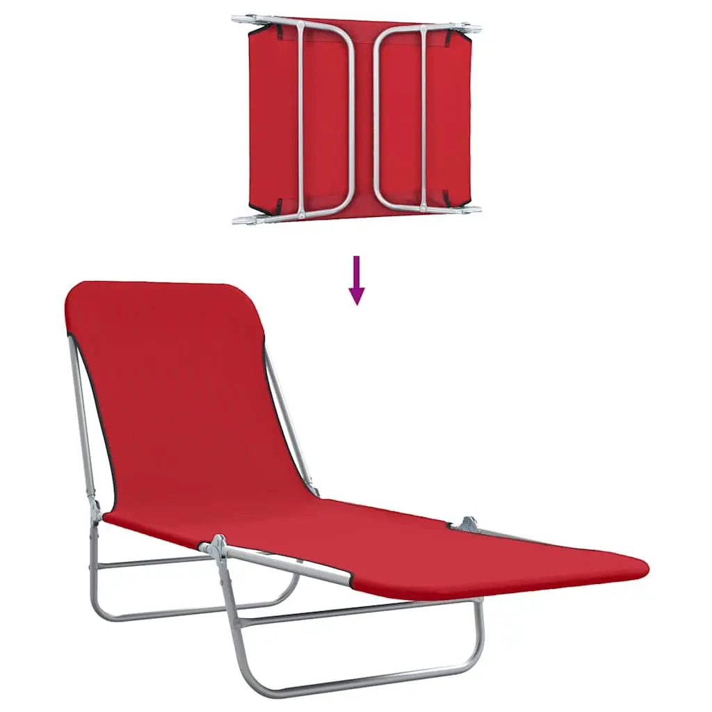 2 Red Foldable Sun Loungers