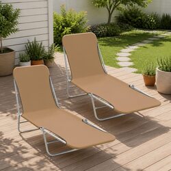 Folding Sun Loungers 2-Pack: Steel Frame, Adjustable, Weather-Resistant