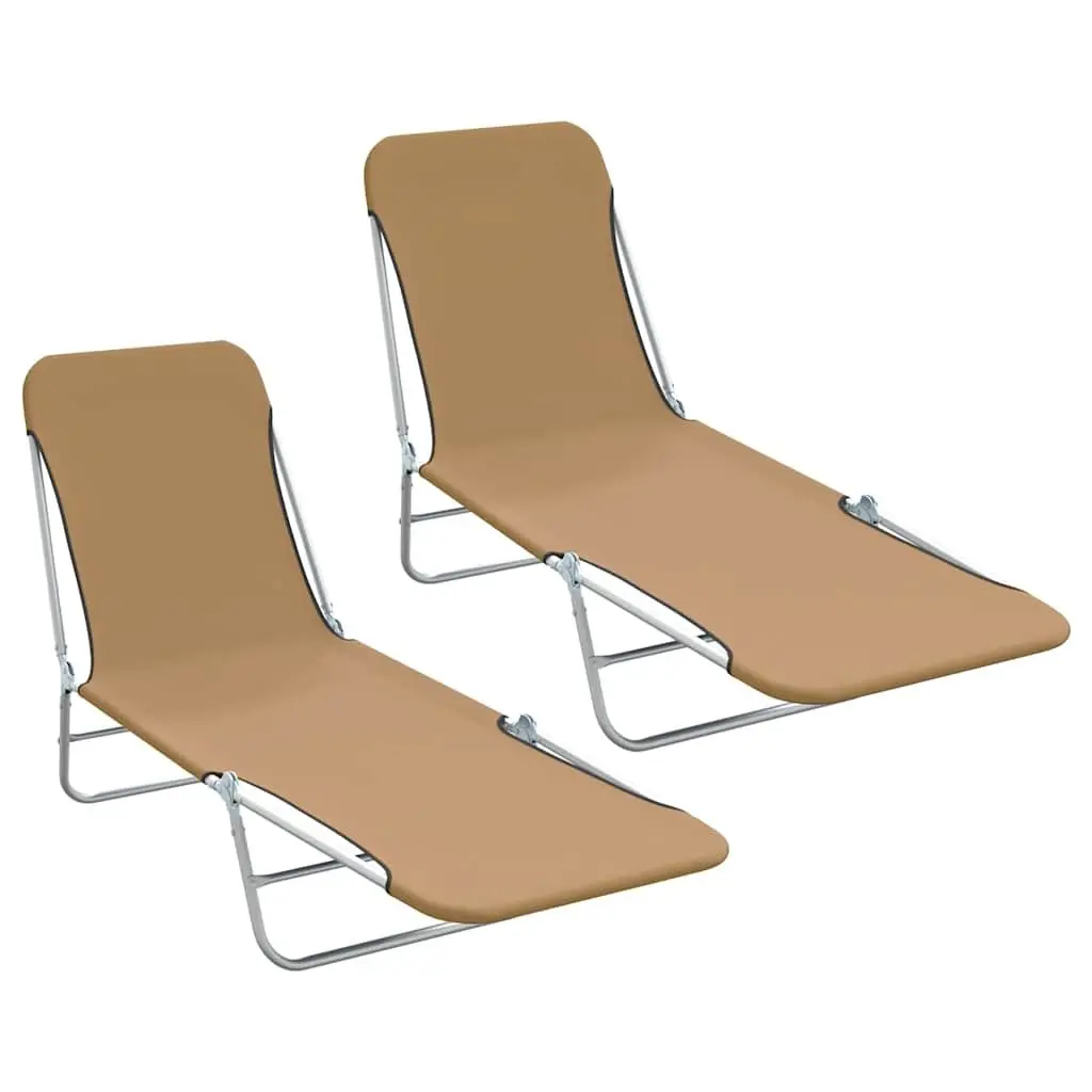 Folding Sun Loungers Set 2 Pieces Steel Frame Garden Beach Chair Adjustable