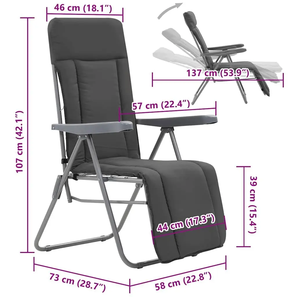 Folding Garden Chairs for Outdoor Use 2 Piece Grey Reclining Camping Seat