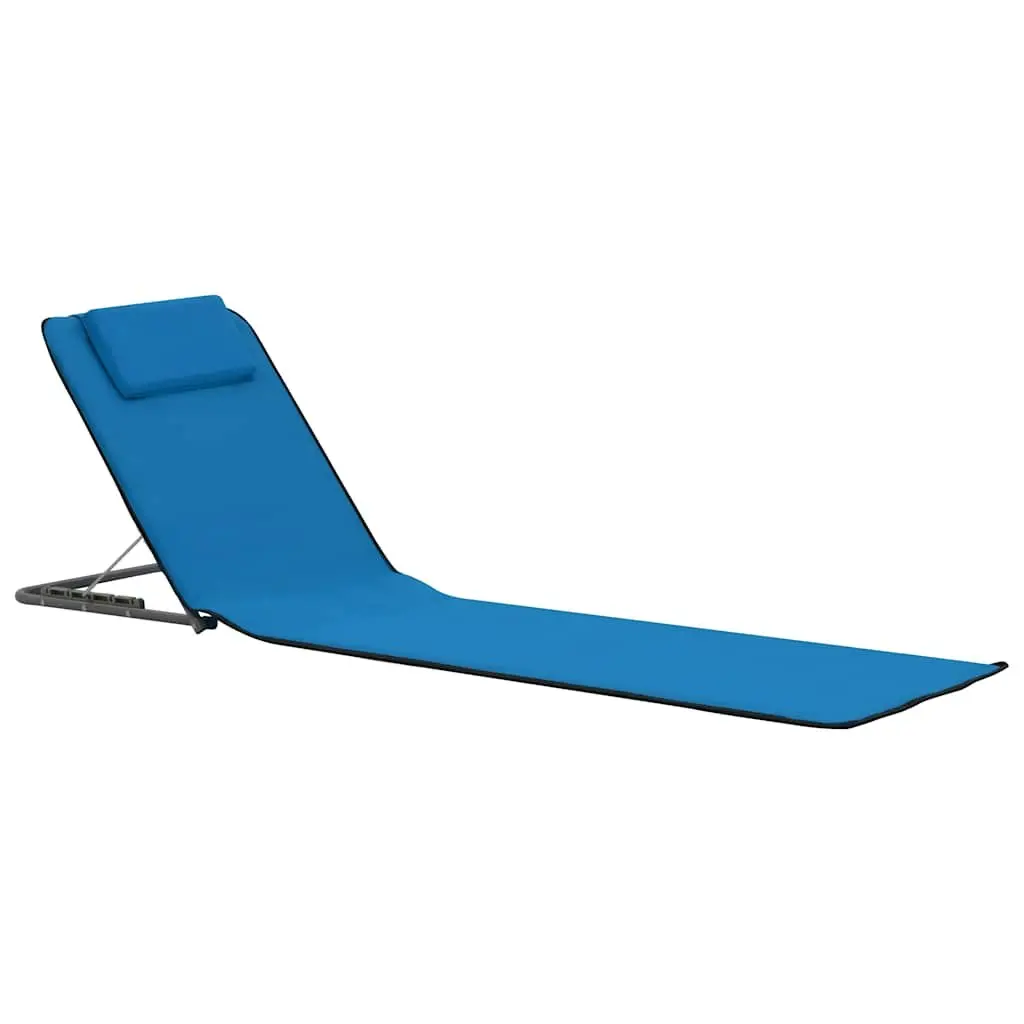 Folding Beach Lounger Set 2 pcs Outdoor Relaxation Steel Frame Fabric Backrest Blue
