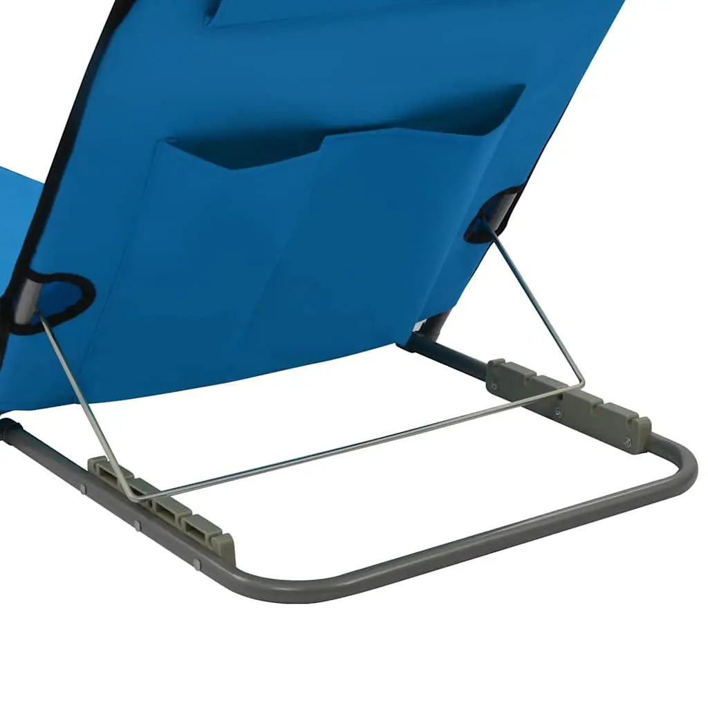 Folding Beach Lounger Set 2 pcs Outdoor Relaxation Steel Frame Fabric Backrest Blue