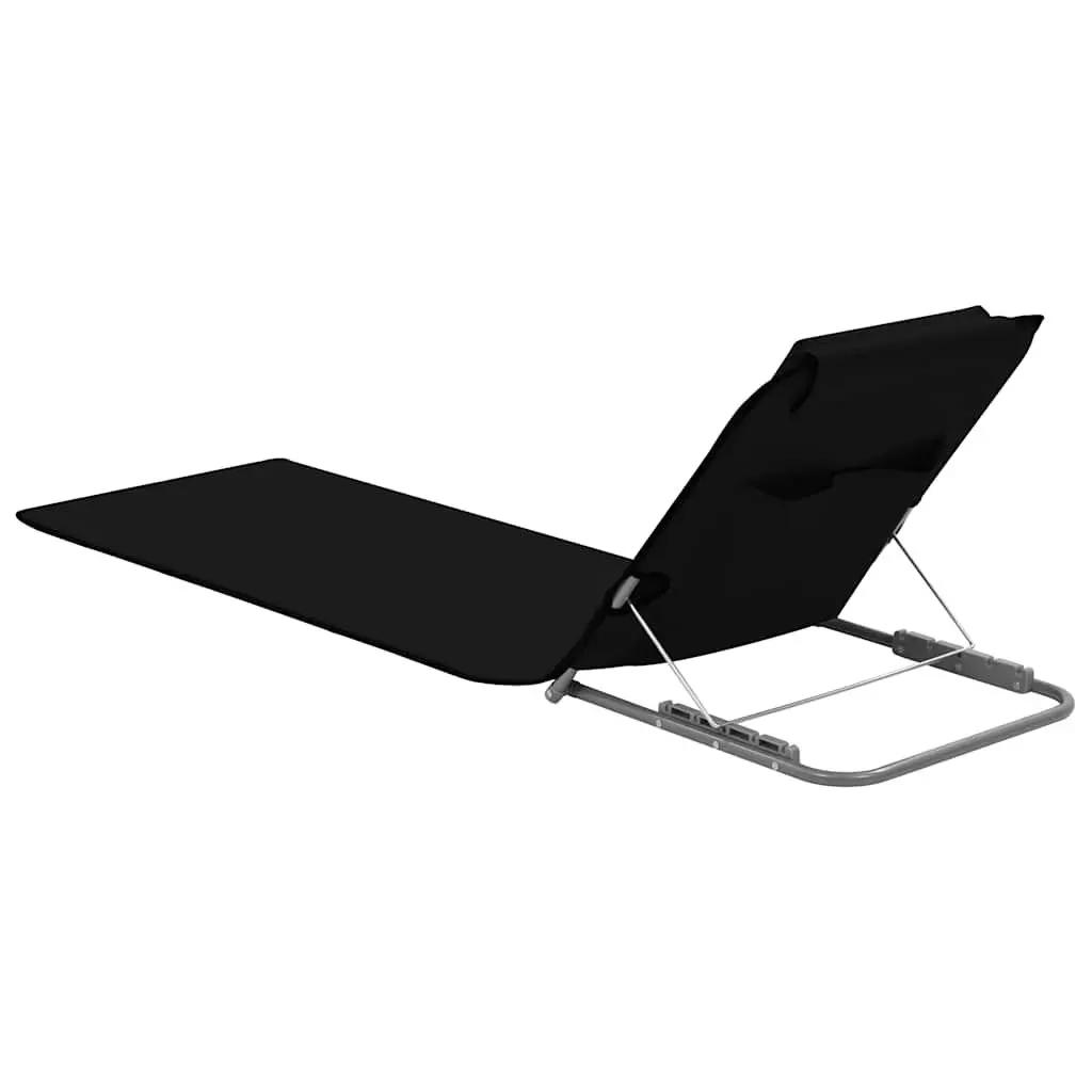 Folding Beach Chairs Set 2 Piece Adjustable Backrest Steel Frame Fabric Lounger