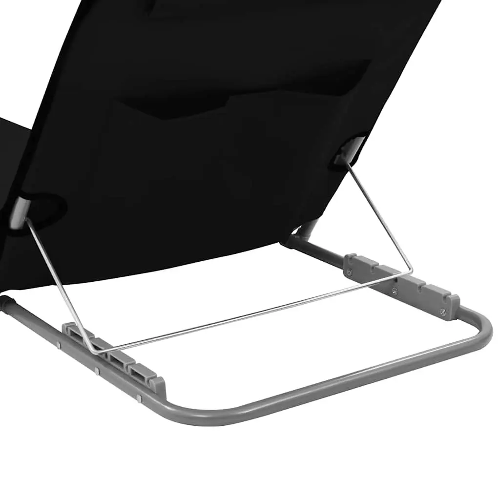 Folding Beach Chairs Set 2 Piece Adjustable Backrest Steel Frame Fabric Lounger