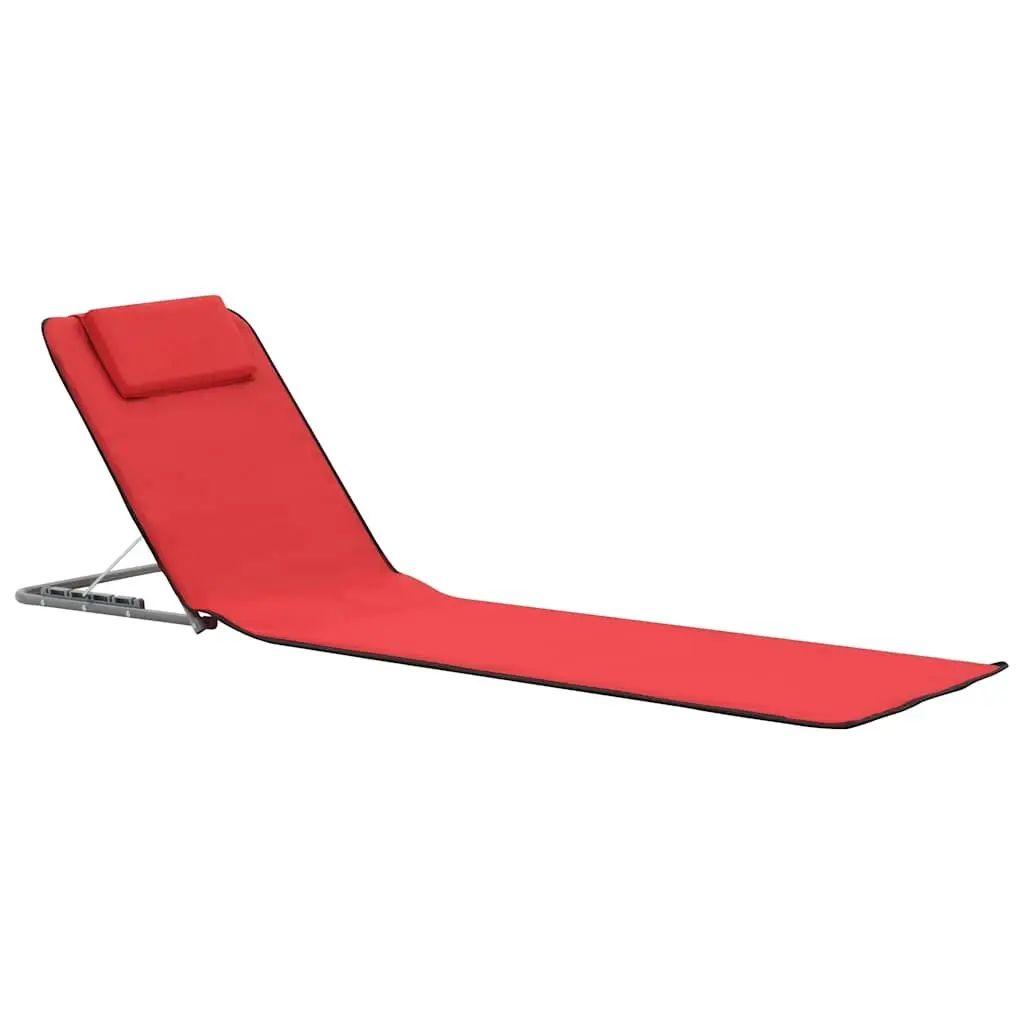 Folding Beach Chair Set 2 Piece Outdoor Use Adjustable Backrest Portable Steel Frame Fabric Lounger