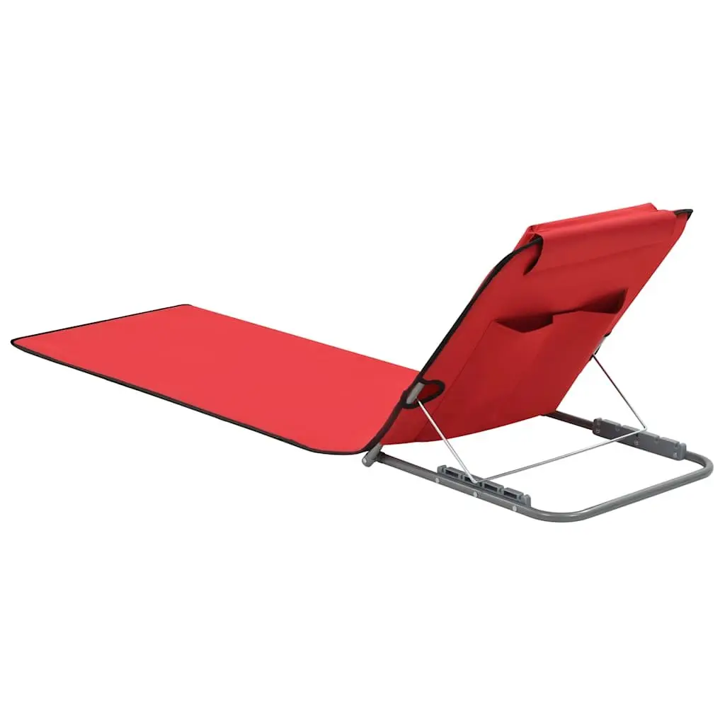 Folding Beach Chair Set 2 Piece Outdoor Use Adjustable Backrest Portable Steel Frame Fabric Lounger