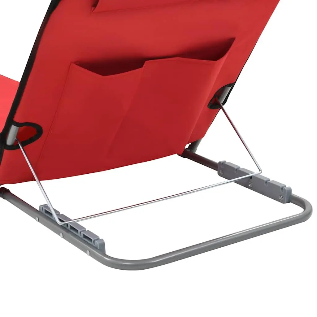 Folding Beach Chair Set 2 Piece Outdoor Use Adjustable Backrest Portable Steel Frame Fabric Lounger