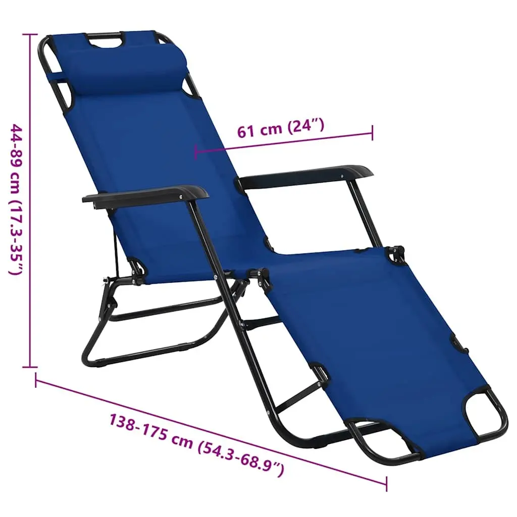 Sun Loungers Folding 2 pcs Outdoor Garden Reclining Chairs with Footrests Blue