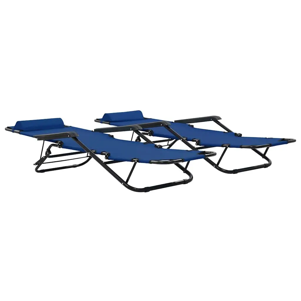 Sun Loungers Folding 2 pcs Outdoor Garden Reclining Chairs with Footrests Blue