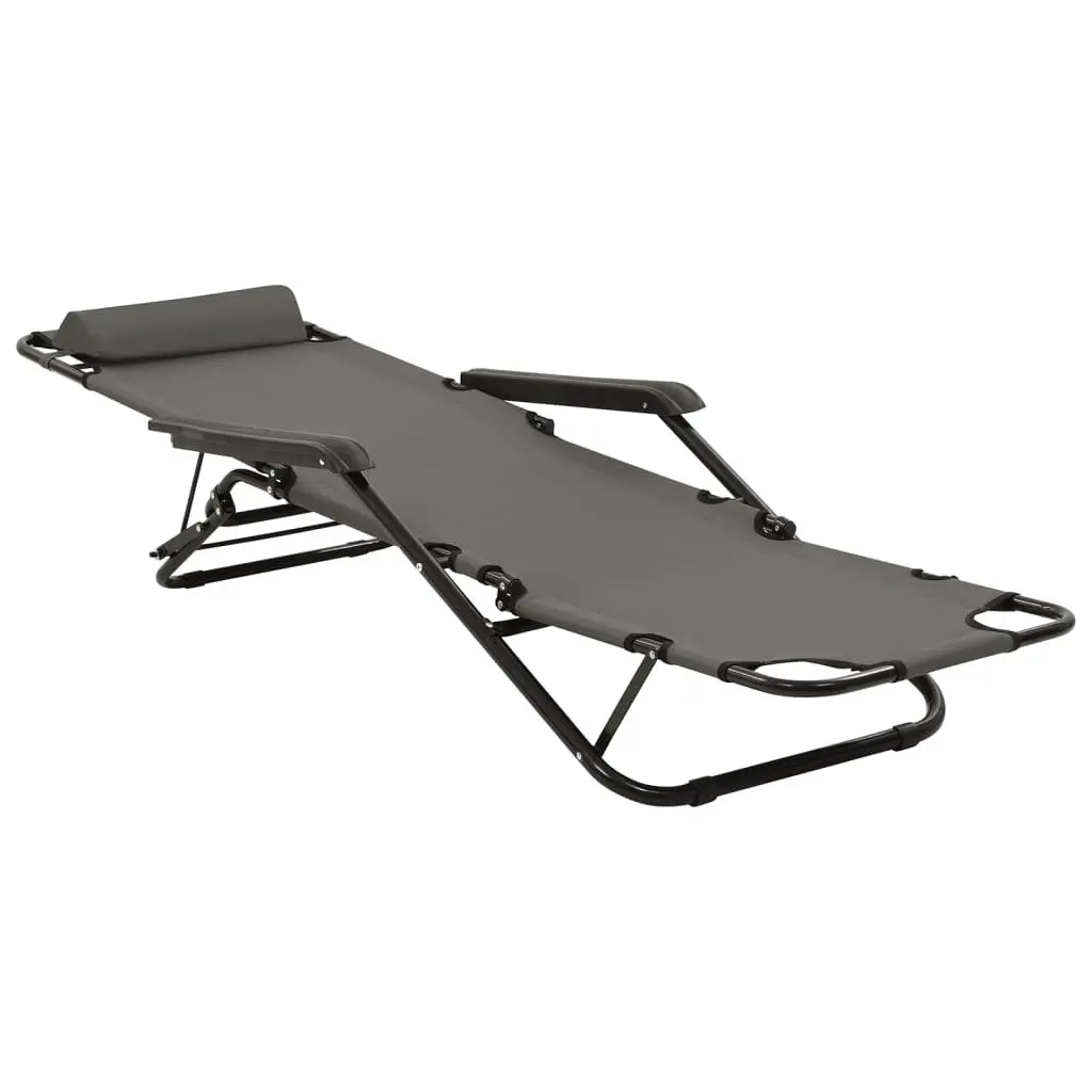 Sun Loungers Folding 2 pcs Grey Adjustable Reclining Garden Beach Chairs