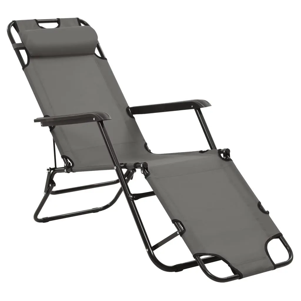 Sun Loungers Folding 2 pcs Grey Adjustable Reclining Garden Beach Chairs