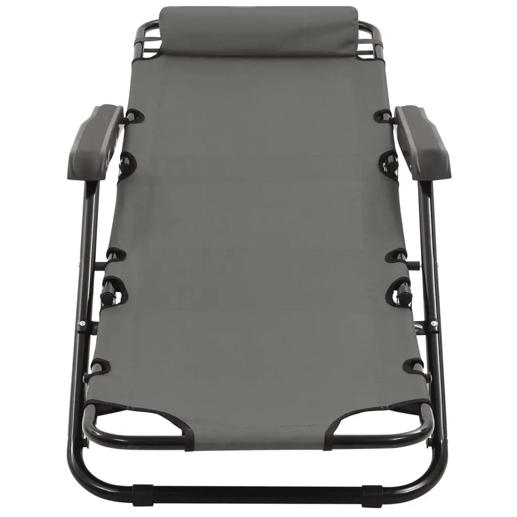 Sun Loungers Folding 2 pcs Grey Adjustable Reclining Garden Beach Chairs