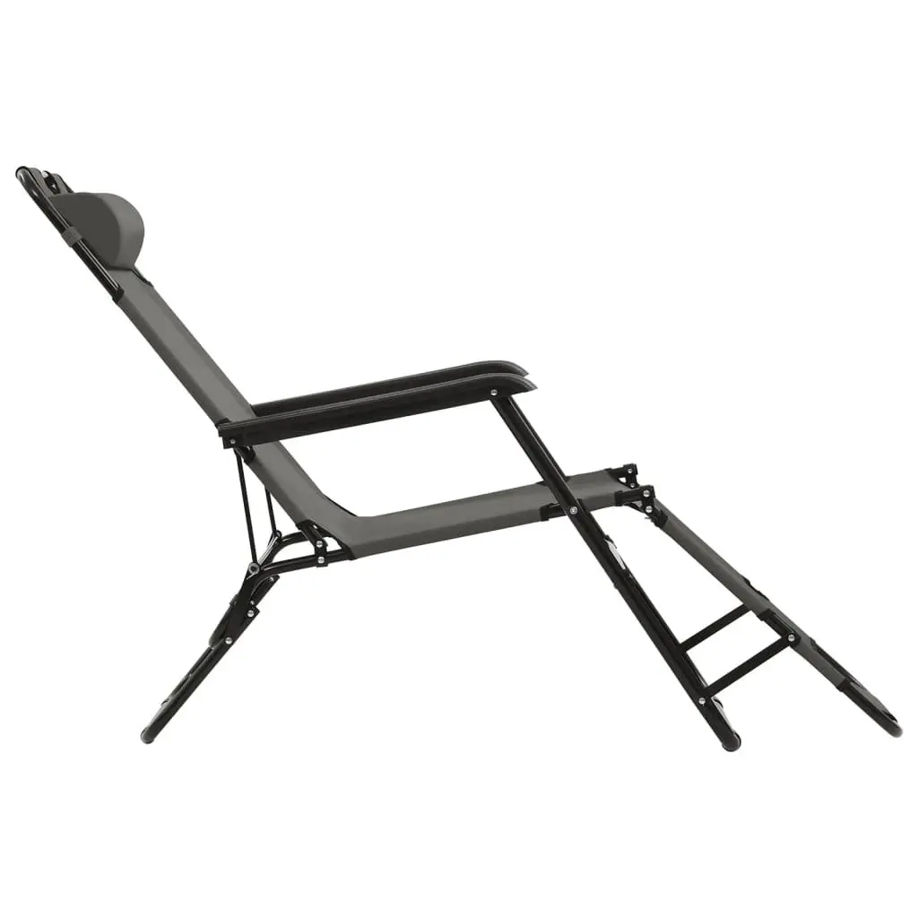 Sun Loungers Folding 2 pcs Grey Adjustable Reclining Garden Beach Chairs