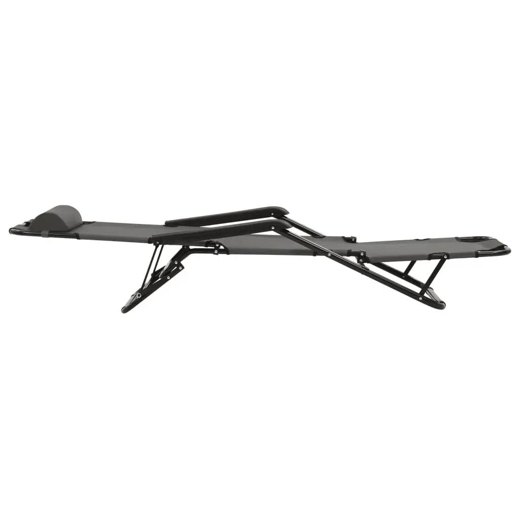 Sun Loungers Folding 2 pcs Grey Adjustable Reclining Garden Beach Chairs