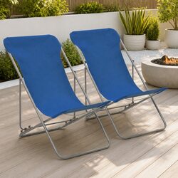 Folding Beach Chairs Set of 2 - 3 Adjustable Positions, Blue