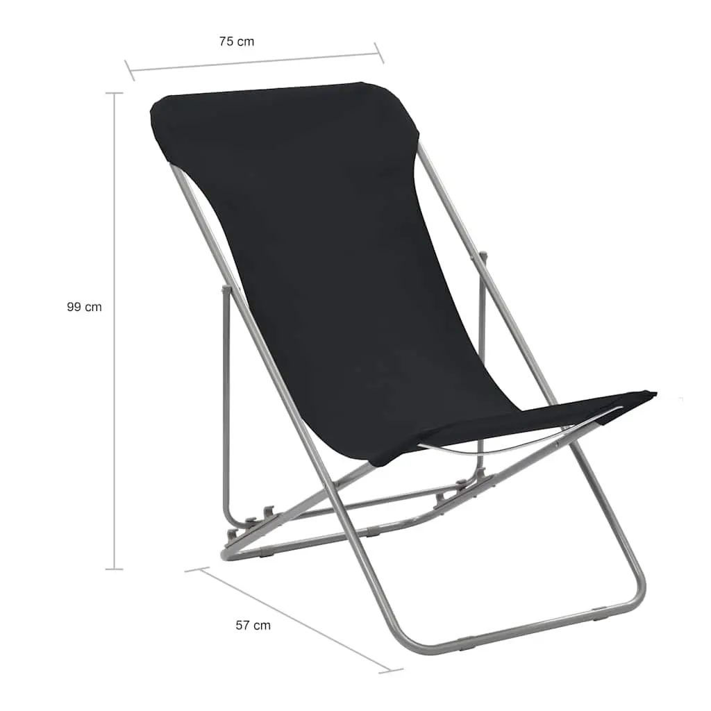 Folding Beach Chairs 2 pcs Steel Frame Oxford Fabric Outdoor Lounger Recliner