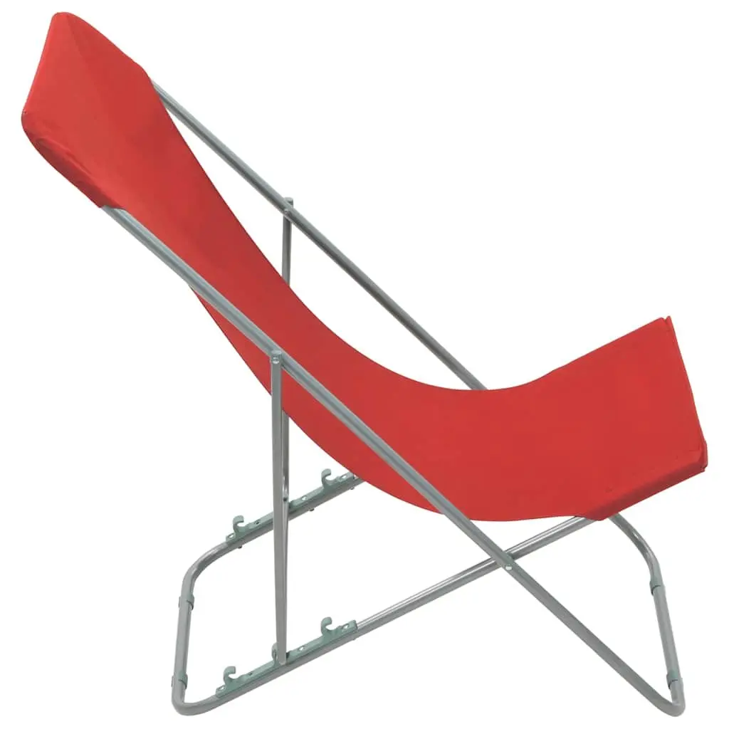 Folding Beach Chairs 2 Pcs Outdoor Sun Lounger Reclining Garden Seating Red