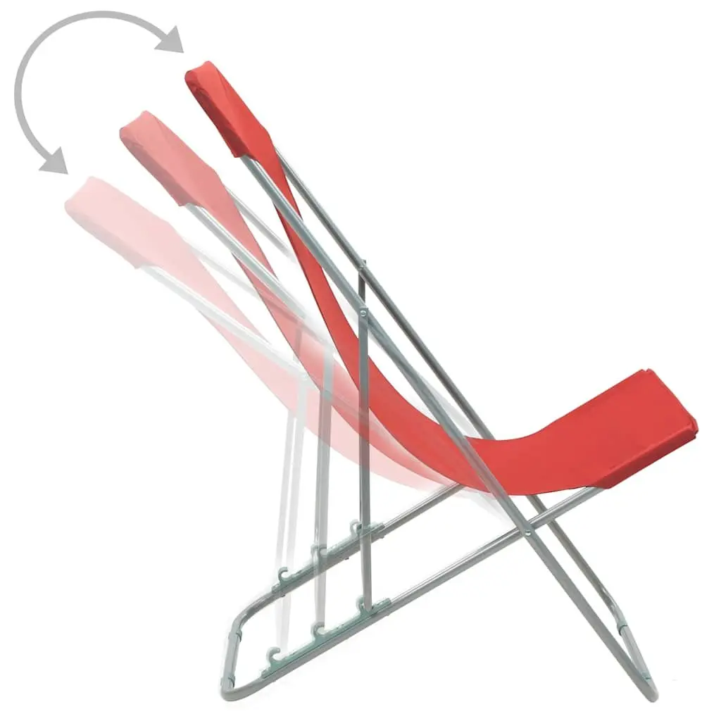 Folding Beach Chairs 2 Pcs Outdoor Sun Lounger Reclining Garden Seating Red