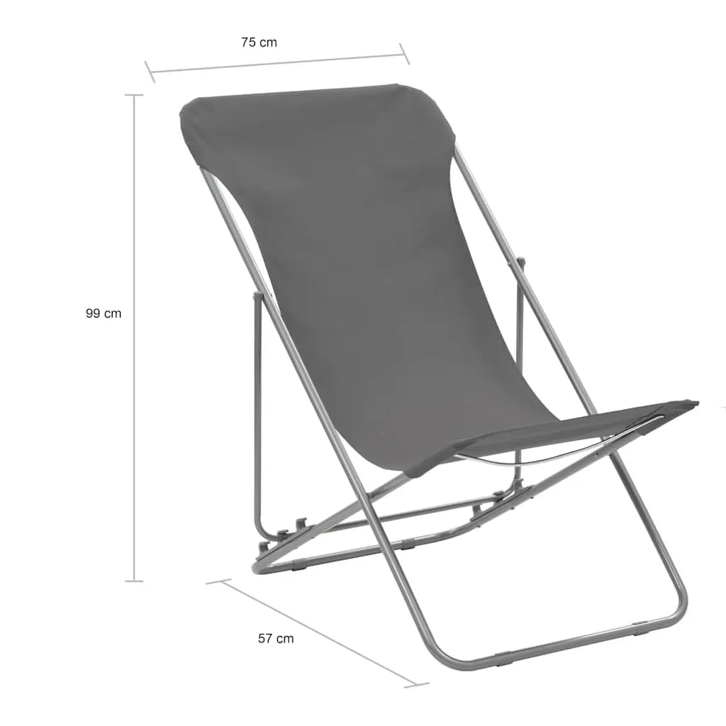Folding Beach Chairs Set 2 pcs Outdoor Seating Grey