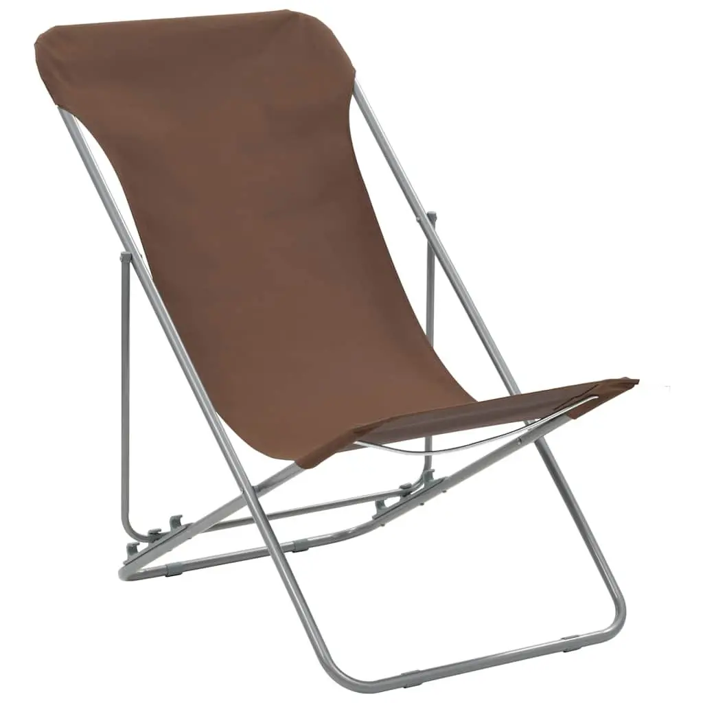 Folding Beach Chair Set 2 pcs Outdoor Lounge Recliner Brown