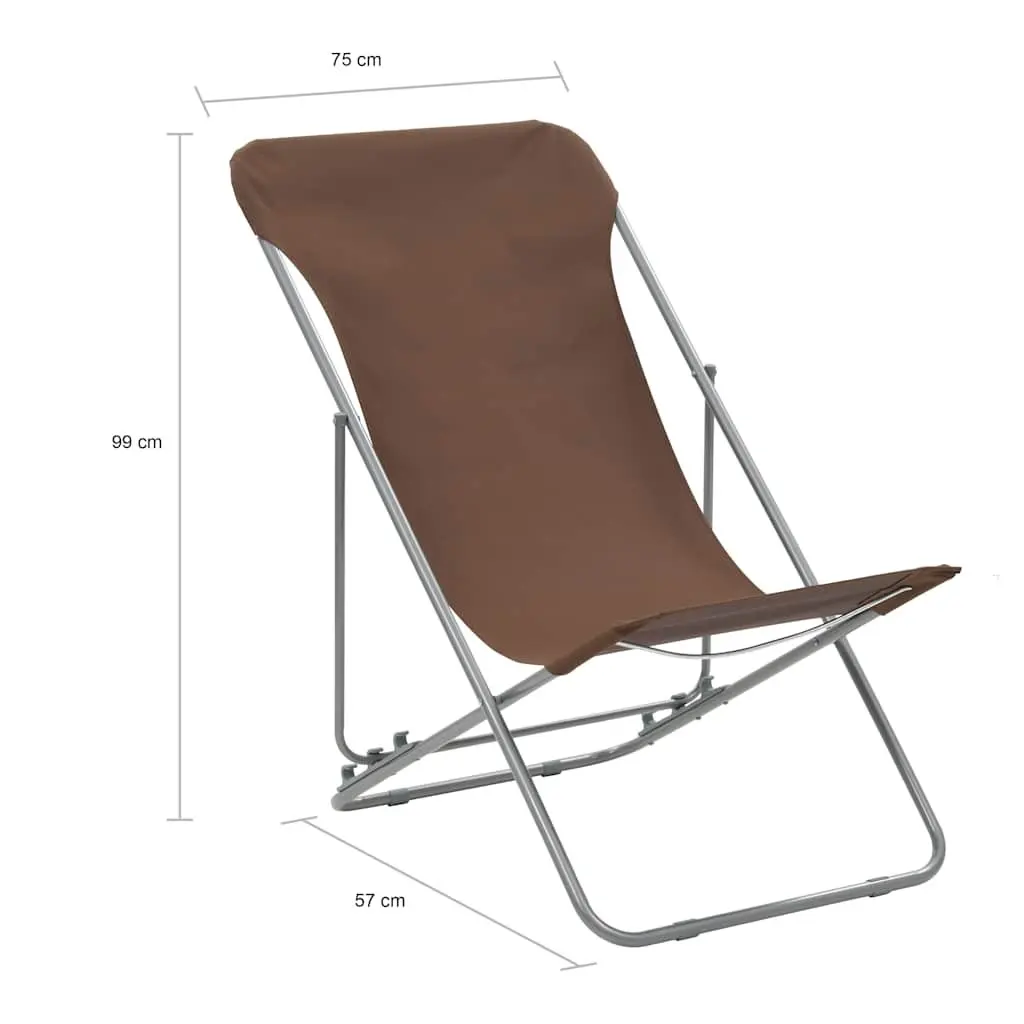 Folding Beach Chair Set 2 pcs Outdoor Lounge Recliner Brown