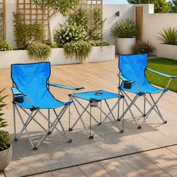 Camping Table and Chair Set – 3-Piece Set, Steel and Polyester
