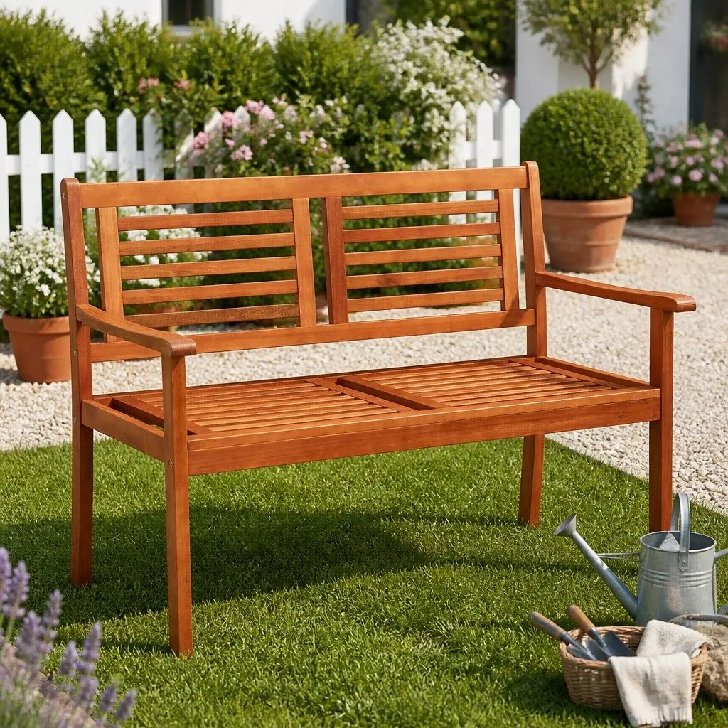 Wooden Garden Bench for Outdoor Use 120cm 2-Seater with Backrest