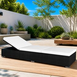 Sun Lounger with Cushion Poly Rattan Outdoor Patio Garden Lounge Chair Black