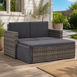 2 Piece Garden Lounge Set Poly Rattan Sofa Stool Cushions Patio Furniture Grey