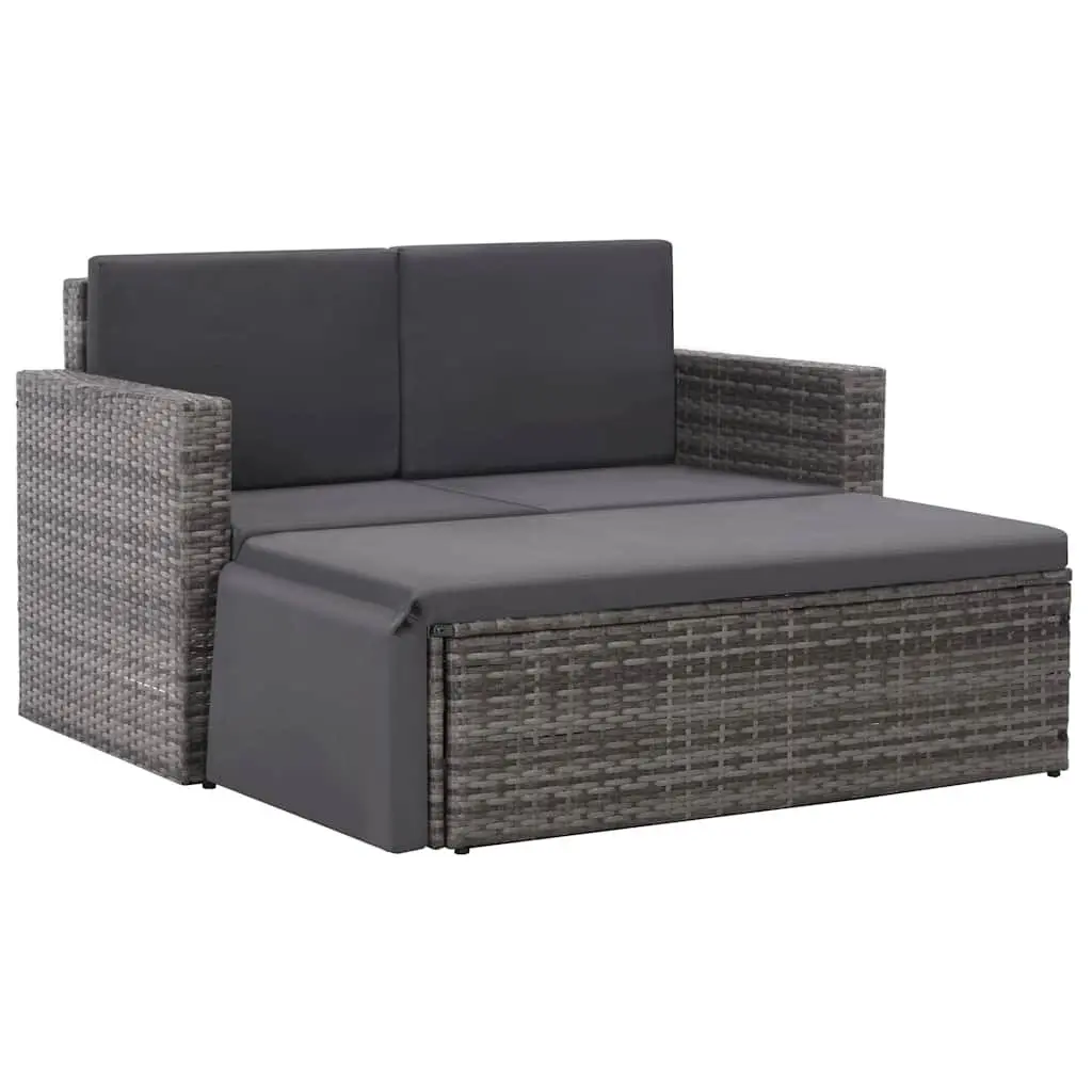 2 Piece Garden Lounge Set Poly Rattan Sofa Stool Cushions Patio Furniture Grey