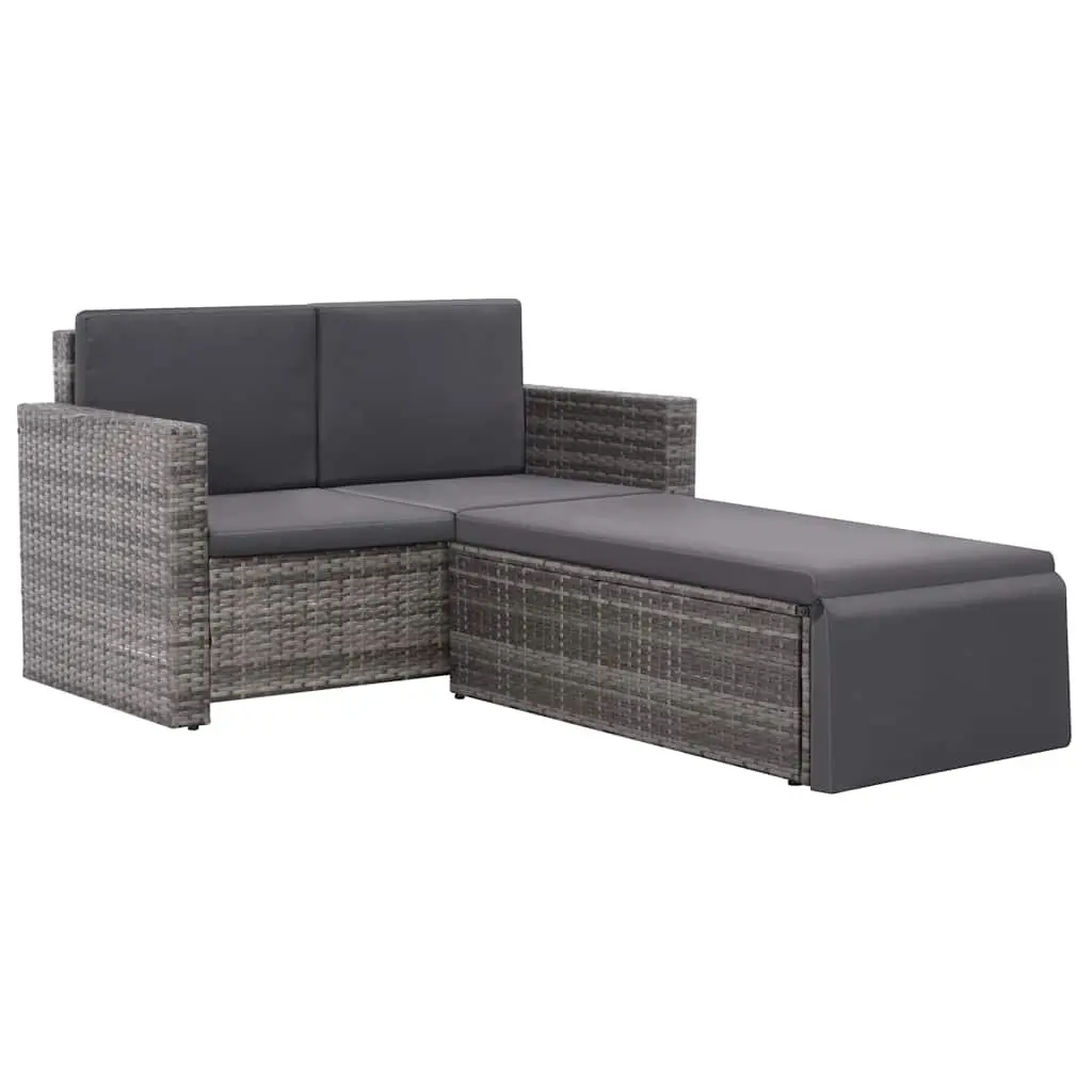 2 Piece Garden Lounge Set Poly Rattan Sofa Stool Cushions Patio Furniture Grey
