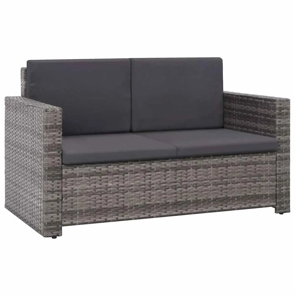 2 Piece Garden Lounge Set Poly Rattan Sofa Stool Cushions Patio Furniture Grey