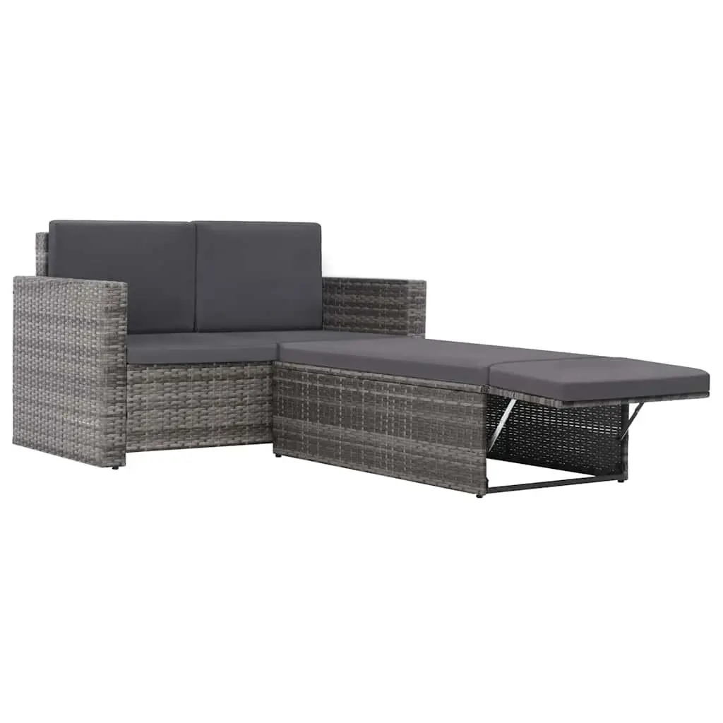 2 Piece Garden Lounge Set Poly Rattan Sofa Stool Cushions Patio Furniture Grey