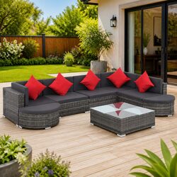 8 Piece Poly Rattan Sofa Set with Cushions - Specifications Inside