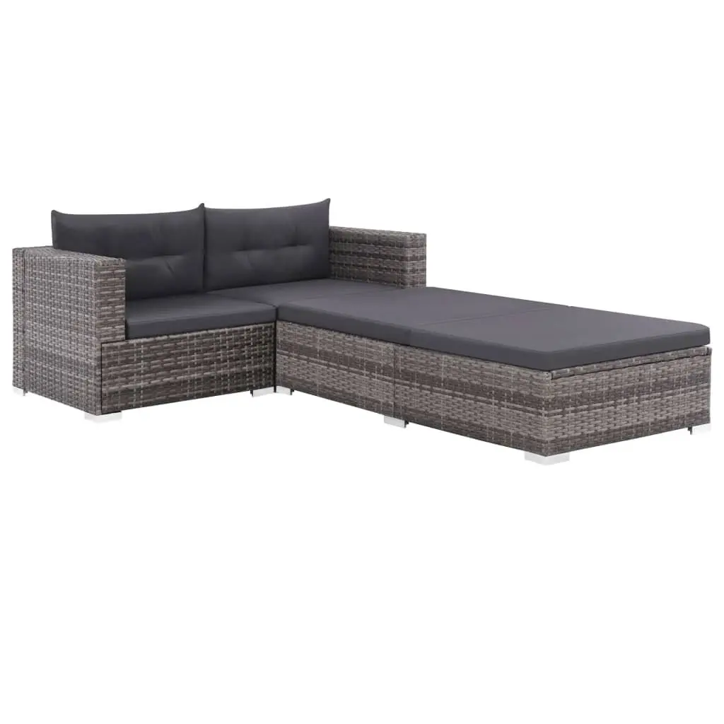 Rattan Garden Furniture Set 3 Piece Outdoor Sofa with Cushions for Patio Grey