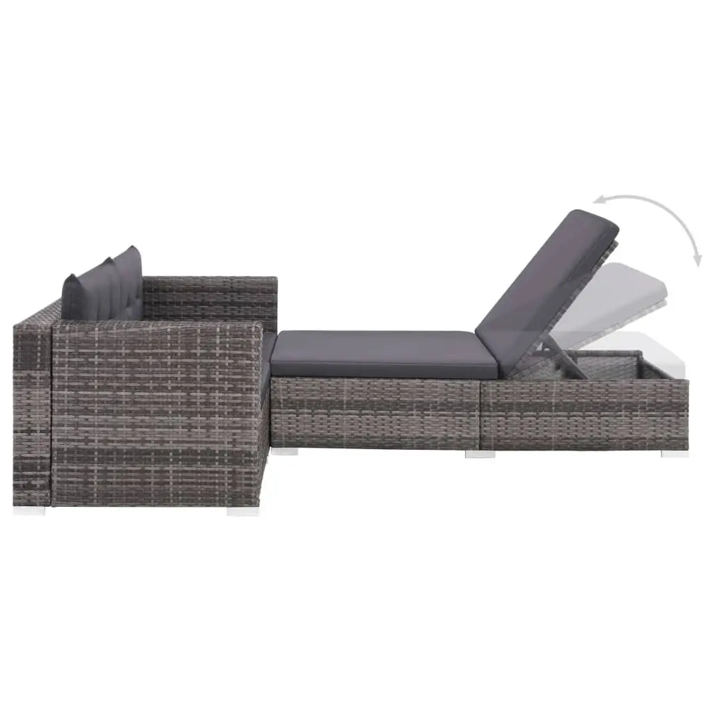 Rattan Garden Furniture Set 3 Piece Outdoor Sofa with Cushions for Patio Grey