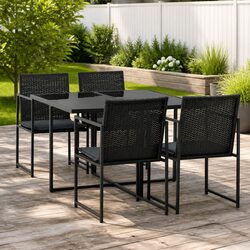 5-Piece Outdoor Dining Set: Black Rattan and Steel Frame