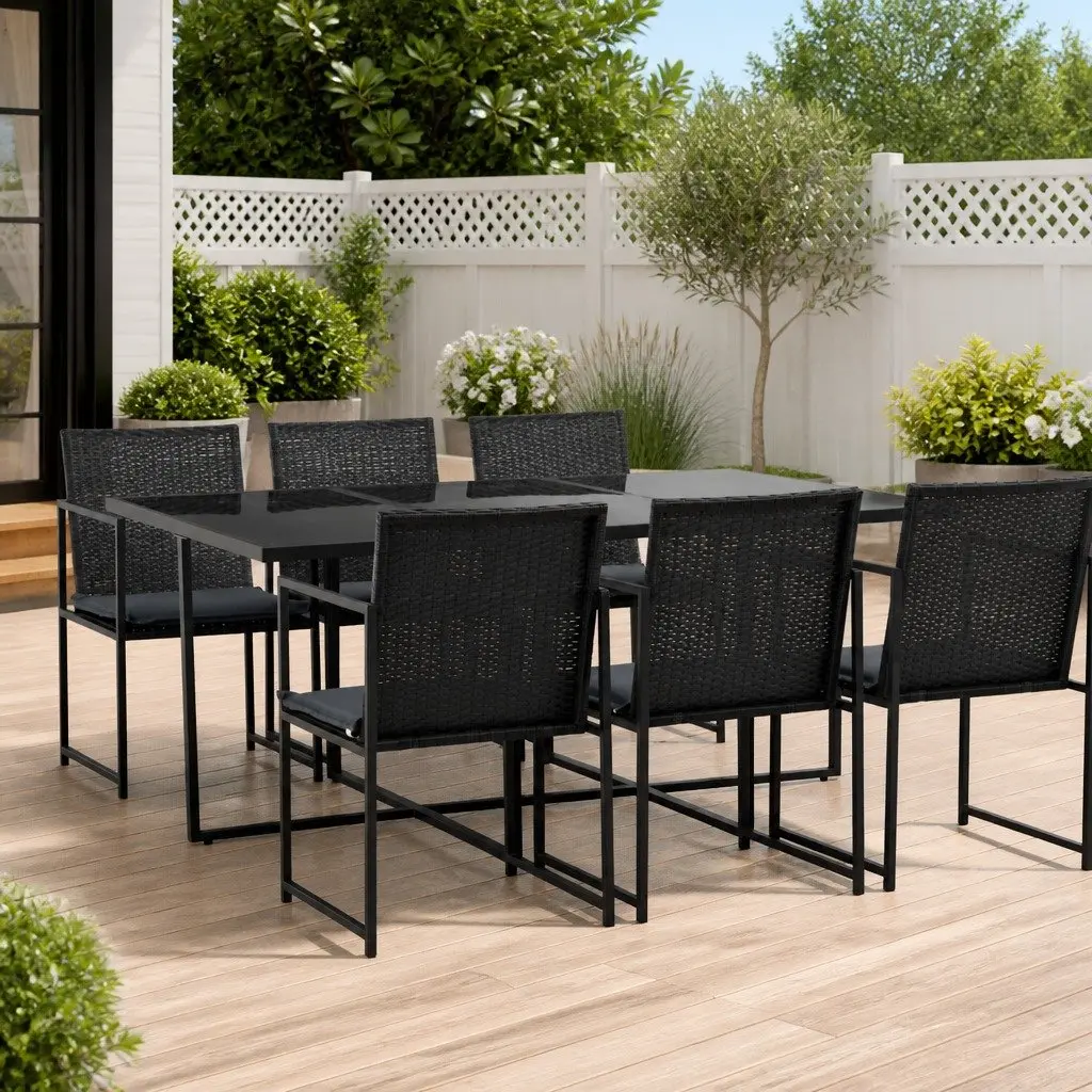 Outdoor Dining Set 7 Piece Poly Rattan Chairs Table Garden Patio Furniture Black