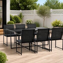 7-Piece Outdoor Dining Set: Black Poly Rattan Chairs & Table