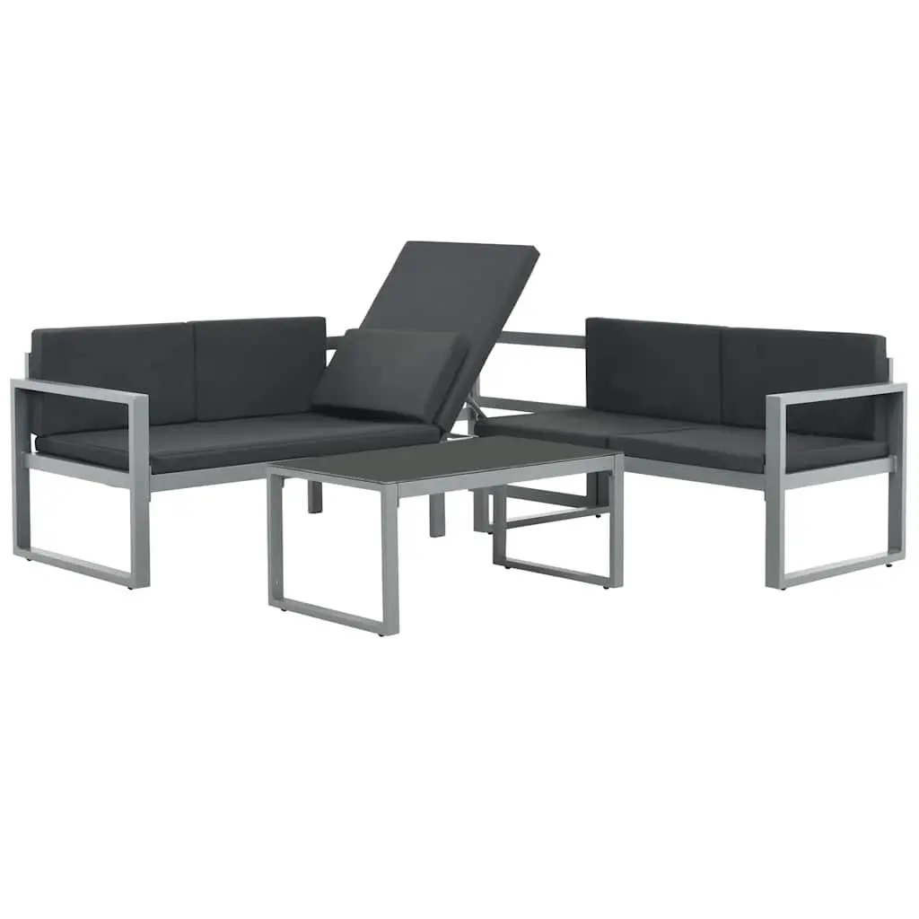 Outdoor Lounge Set Garden Furniture 3 Piece Black Aluminium Frame with Cushions