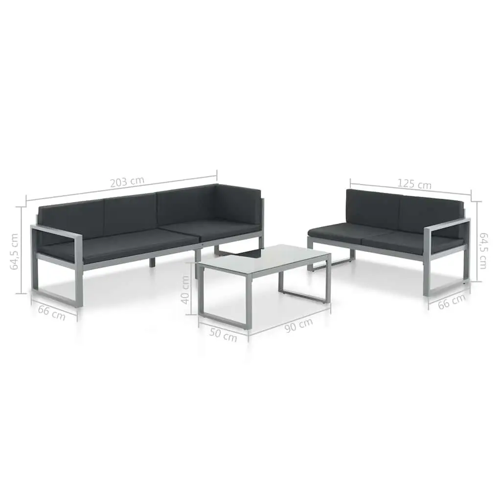 Outdoor Lounge Set Garden Furniture 3 Piece Black Aluminium Frame with Cushions