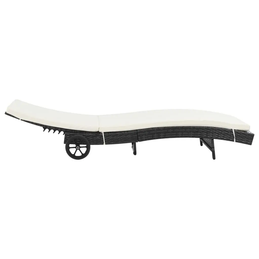Sun Lounger with Cushioned Adjustable Backrest and Wheels