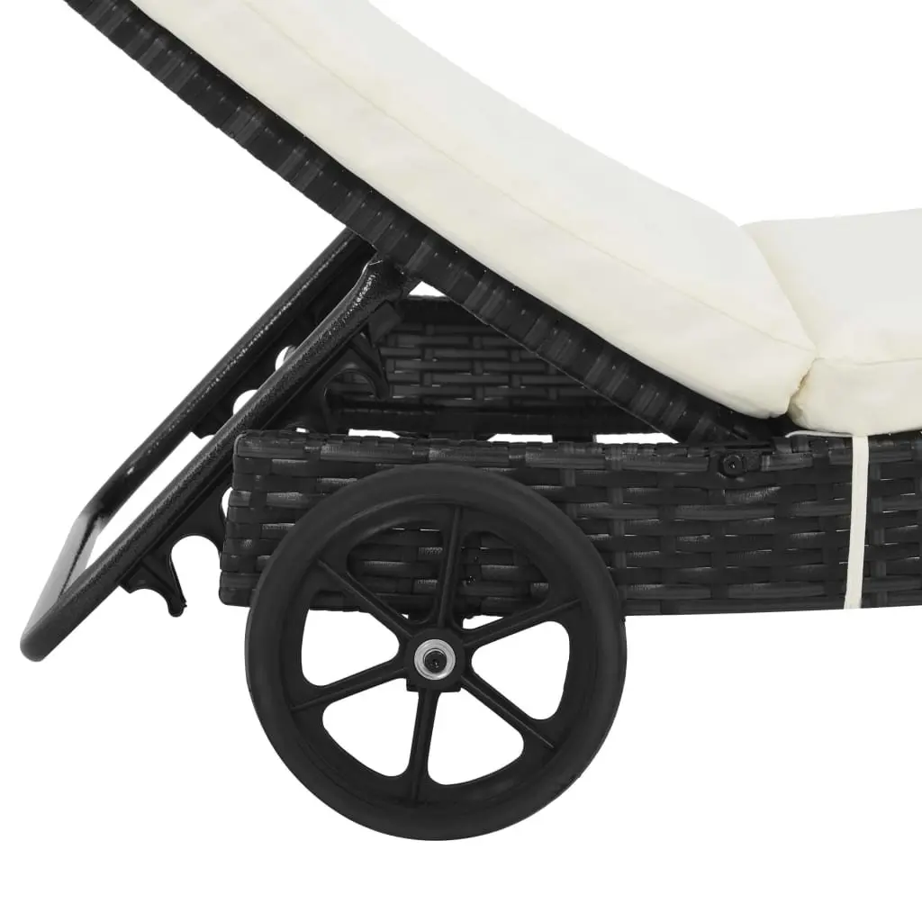 Sun Lounger with Cushioned Adjustable Backrest and Wheels