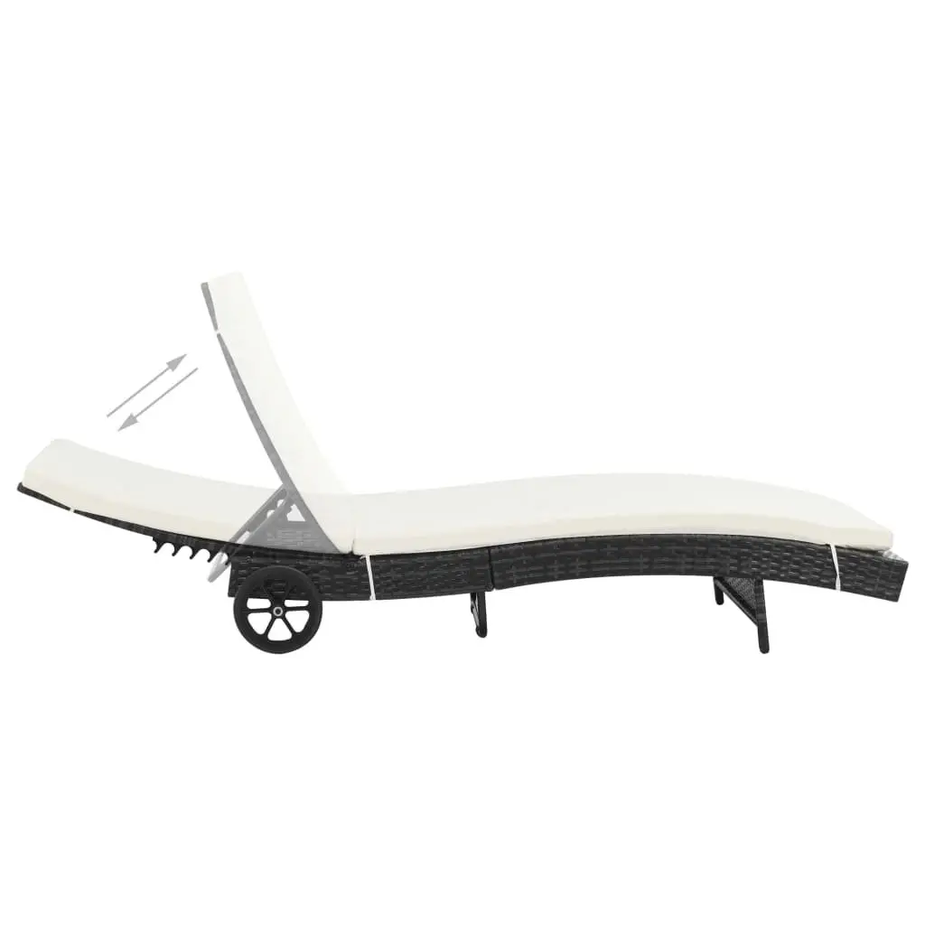 Sun Lounger with Cushioned Adjustable Backrest and Wheels