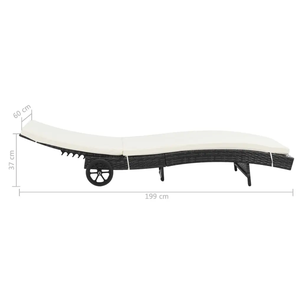 Sun Lounger with Cushioned Adjustable Backrest and Wheels