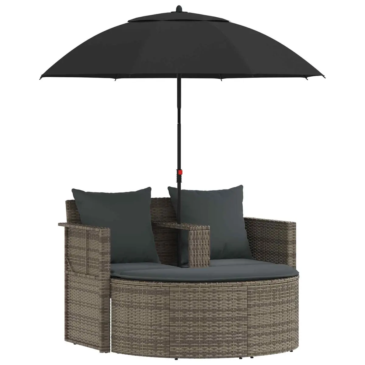 2 Seater Outdoor Garden Sofa Set for Patio Grey Poly Rattan with Footrest and Parasol
