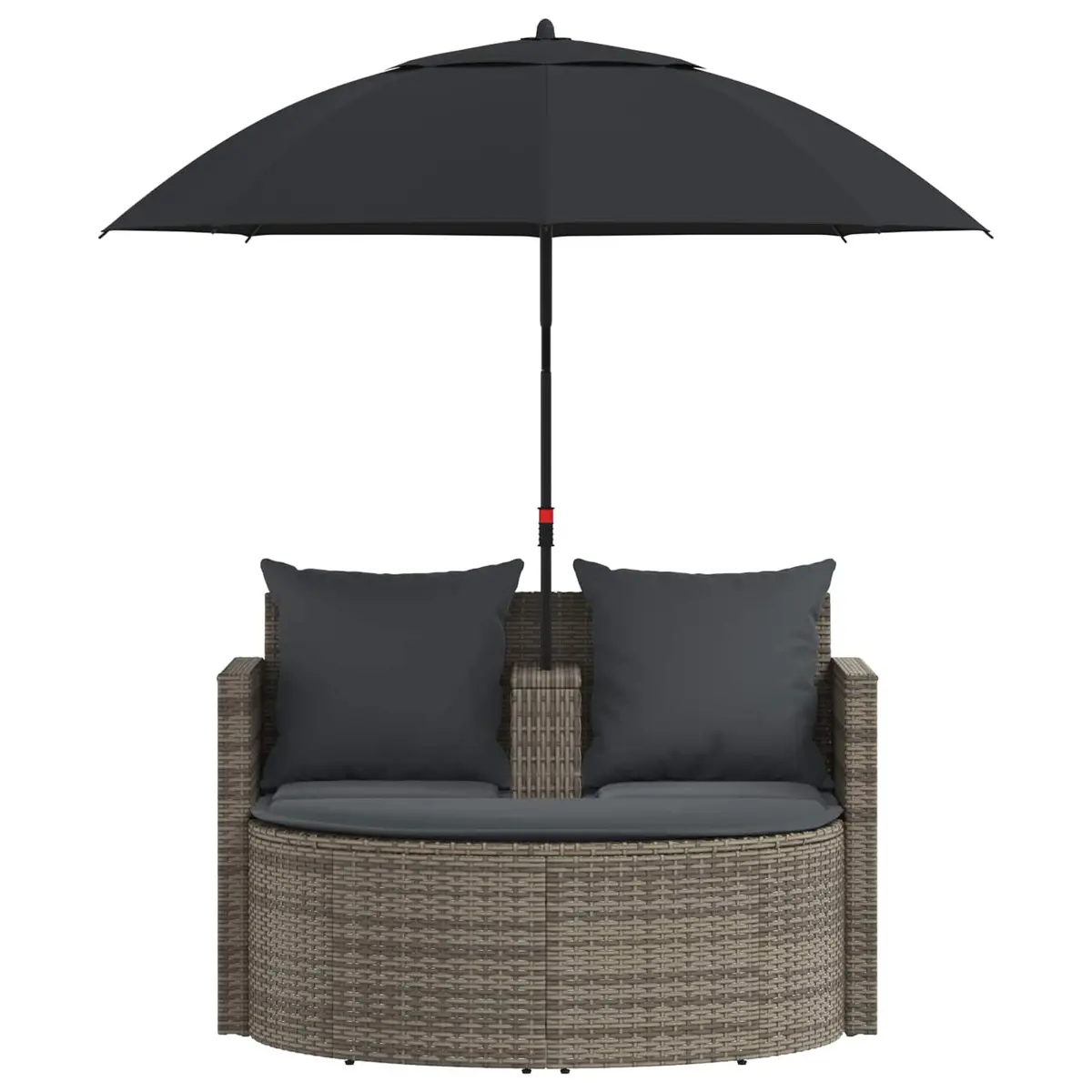 2 Seater Outdoor Garden Sofa Set for Patio Grey Poly Rattan with Footrest and Parasol