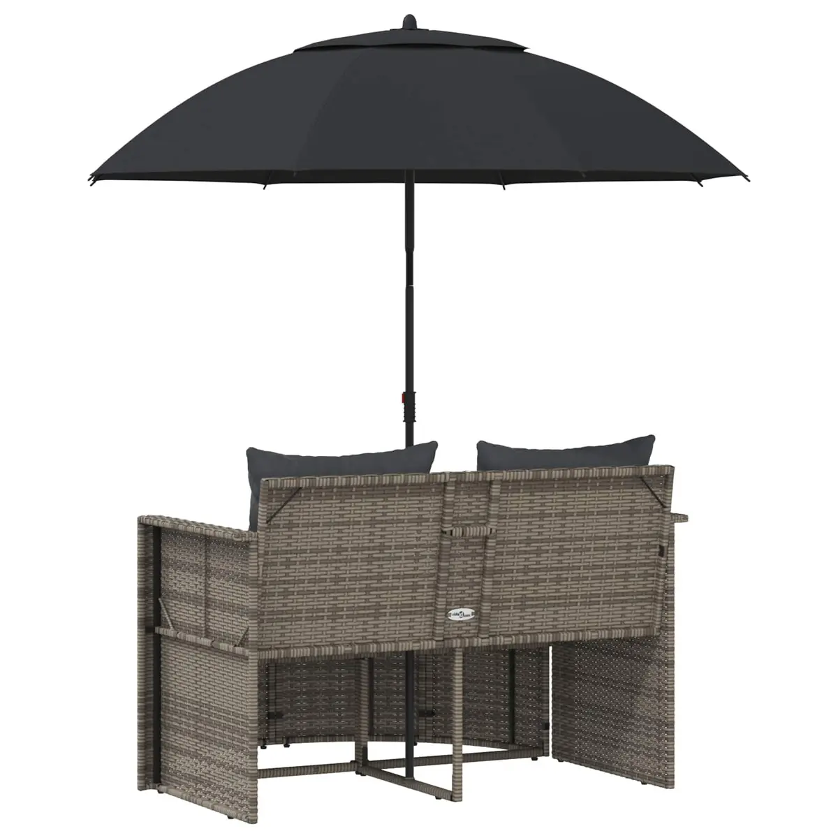 2 Seater Outdoor Garden Sofa Set for Patio Grey Poly Rattan with Footrest and Parasol